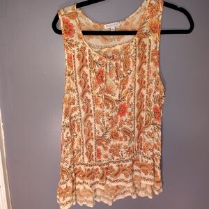 Patrons Of Peace Large EucCream Floral Paisley Sleeveless Top